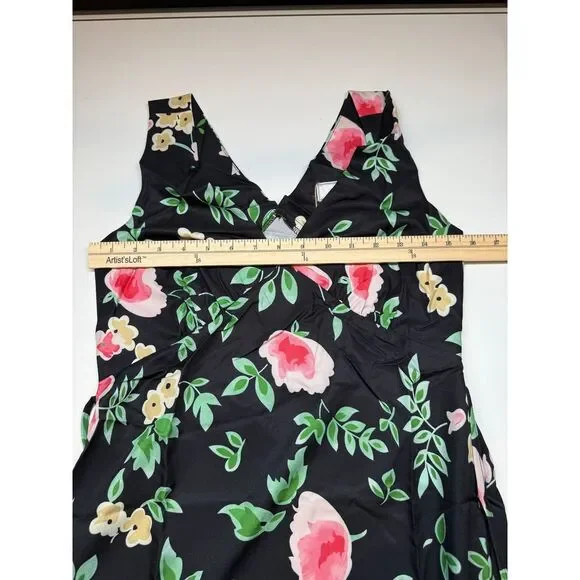 NWT RIHOAS V-Neck Tie Back Black Floral Midi Dress Size Small - Picture 4 of 5